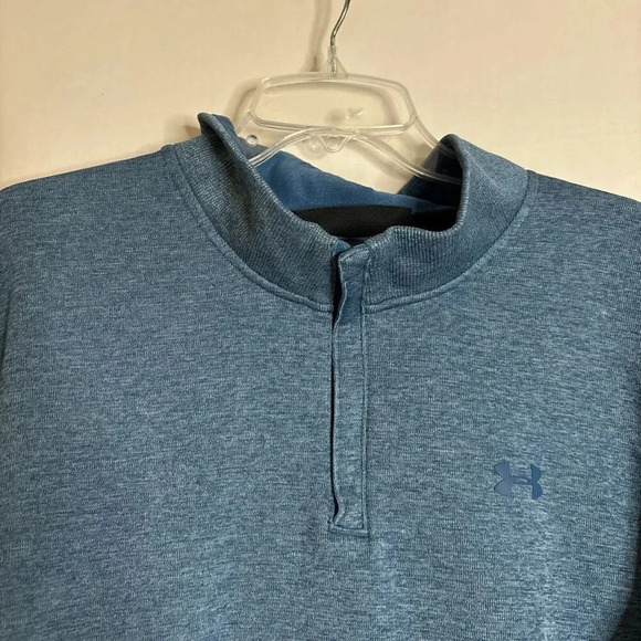 Under Armour Mens 1/4 Zip Sweatshirt Sweaterfleece Storm Loose Coldgear Blue XXL - Picture 2 of 16